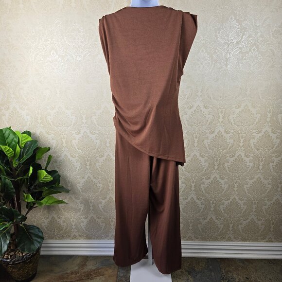 Zestora Size Small Brown 2 Piece Pant Set Bateau Neckline Elastic Pull On Pants - Picture 2 of 15